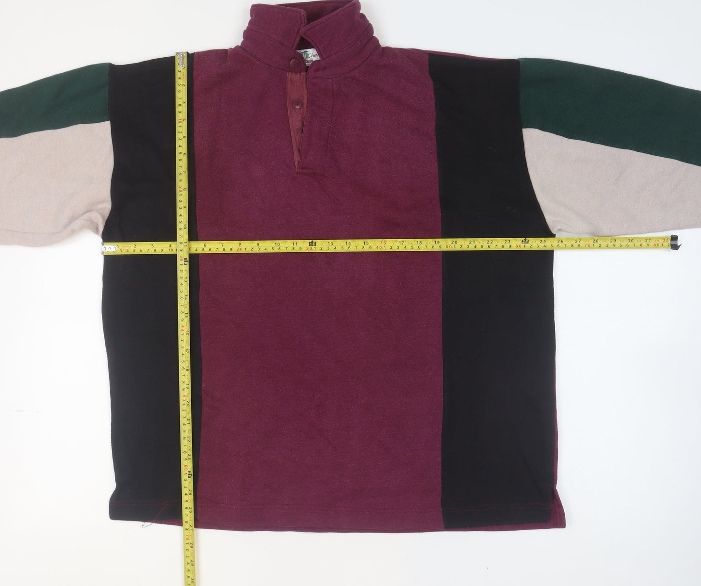 Chardonnay Women Burgundy Colourblock Henley Sweatshirt Size L