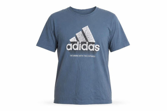 Adidas Mens Blue Crew Neck Graphic Print Cotton T-Shirt Size M