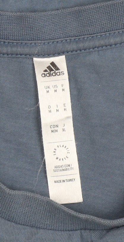 Adidas Mens Blue Crew Neck Graphic Print Cotton T-Shirt Size M