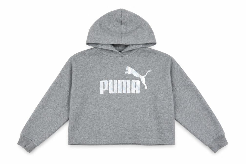 Front view of Puma girls’ grey logo pullover hoodie 14-15 years fleece sweatshirt