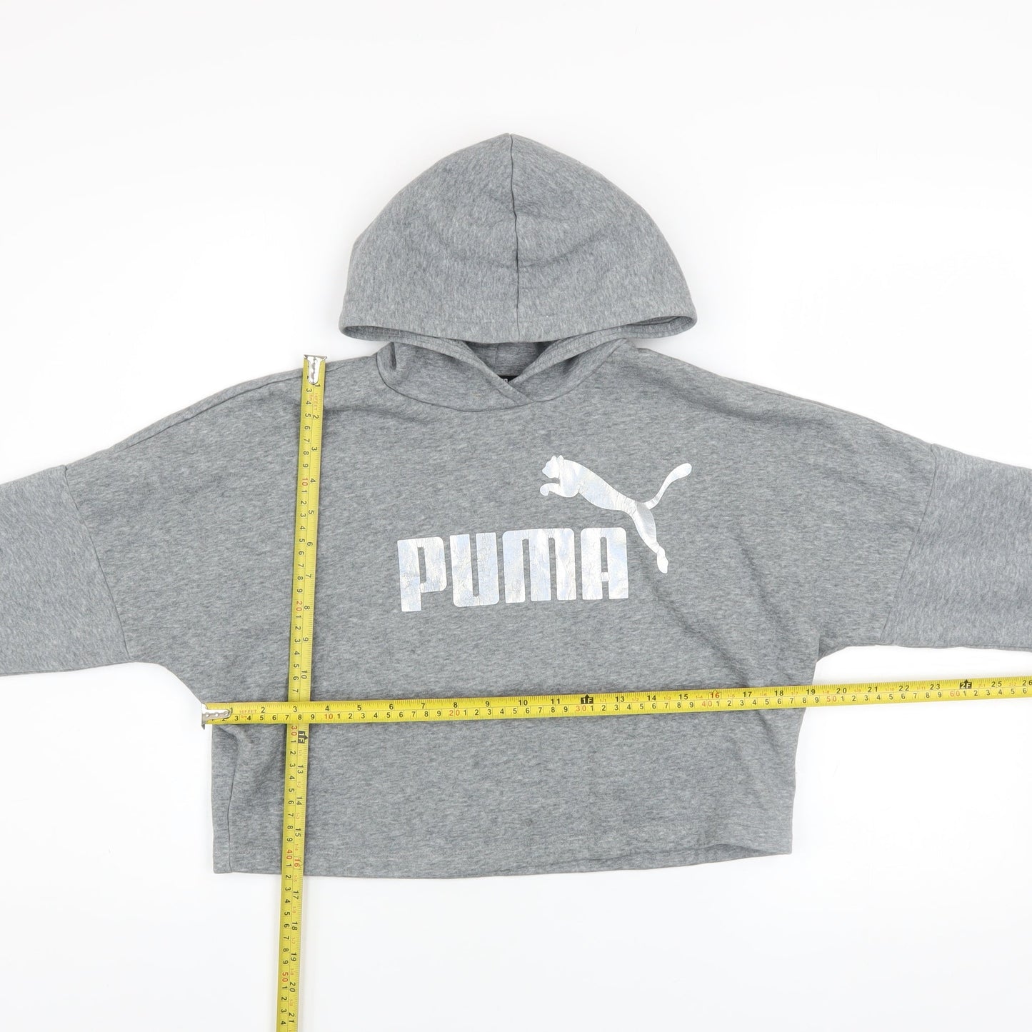 Puma Girls Grey Logo Pullover Hoodie 14-15 Years Fleece Sweatshirt