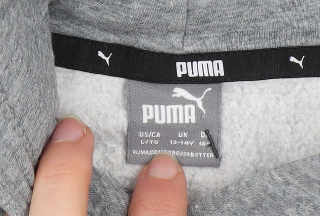 Puma Girls Grey Logo Pullover Hoodie 14-15 Years Fleece Sweatshirt