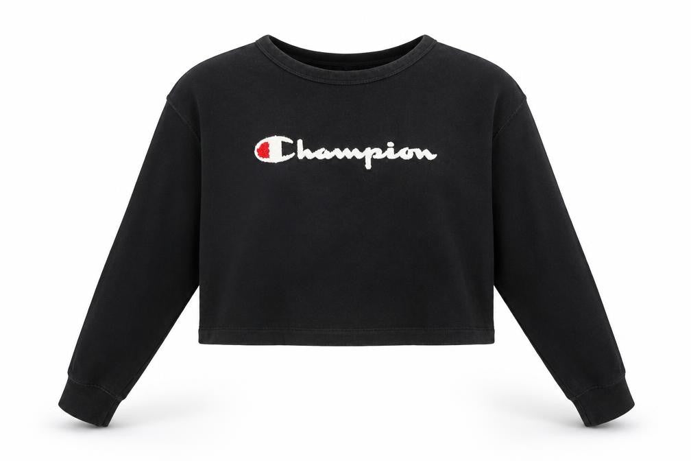 Champion Women Black Cropped Pullover Sweatshirt Medium