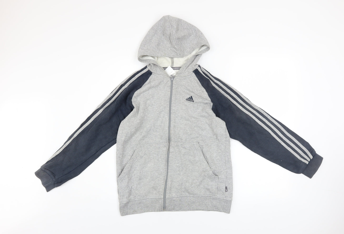 Adidas Teens Grey Full Zip Hoodie L Sports Cotton Blend