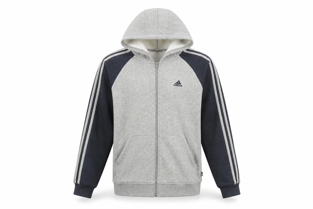 Adidas Mens Grey Full Zip Hoodie L Sports Cotton Blend