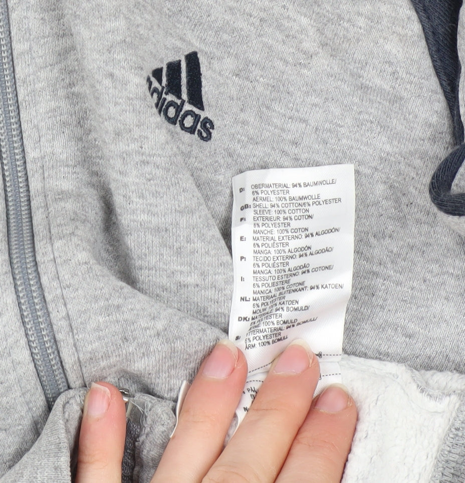 Adidas Teens Grey Full Zip Hoodie L Sports Cotton Blend