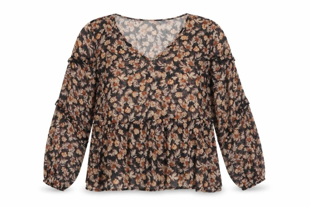 Knox Rose Women's Multicoloured Floral Chiffon Tunic Blouse Size L