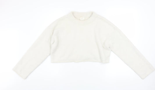 H&M Women’s White Crew Neck Long Sleeve Pullover Jumper Size M