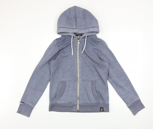 Superdry Women Blue Full Zip Hoodie L Cotton Blend Casual