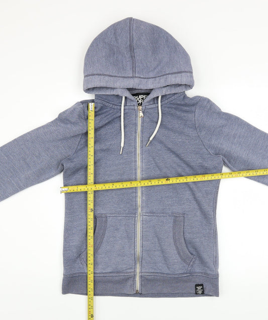 Superdry Women Blue Full Zip Hoodie L Cotton Blend Casual