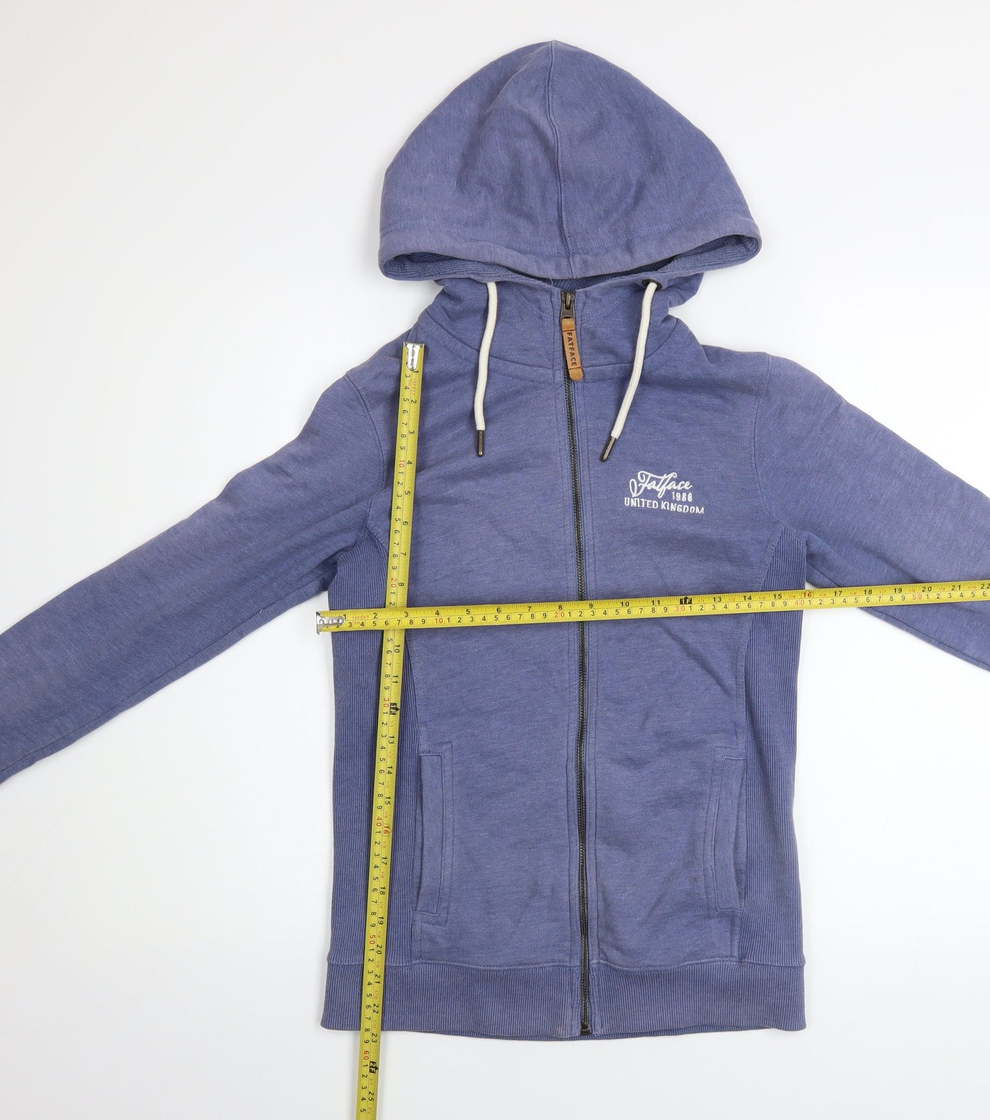 FatFace Women Blue Full Zip Hoodie Size 8 Cotton Blend Casual