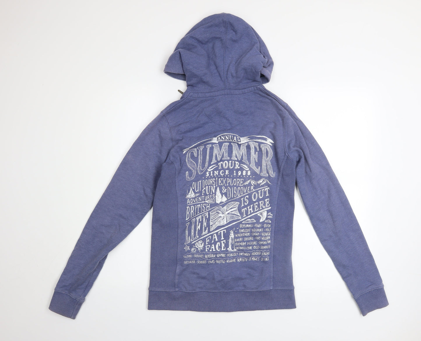 FatFace Women Blue Full Zip Hoodie Size 8 Cotton Blend Casual