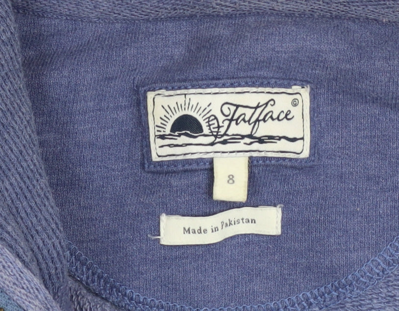 FatFace Women Blue Full Zip Hoodie Size 8 Cotton Blend Casual