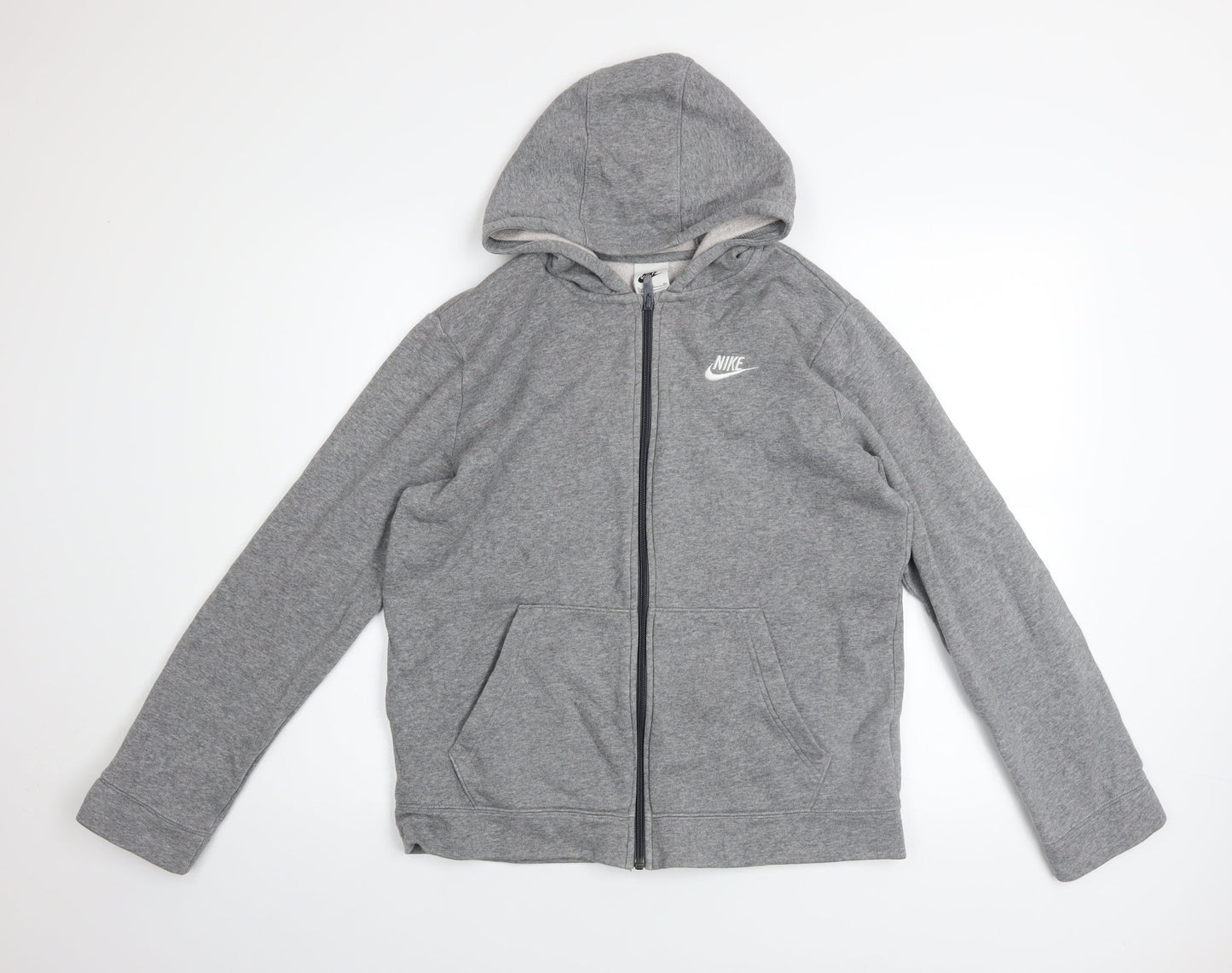 Nike Boys Grey Full Zip Hoodie XL 158-170cm Cotton Fleece Sweatshirt