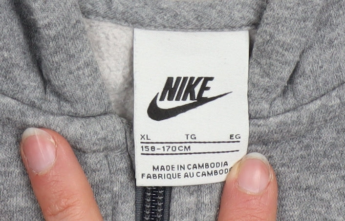 Nike Boys Grey Full Zip Hoodie XL 158-170cm Cotton Fleece Sweatshirt