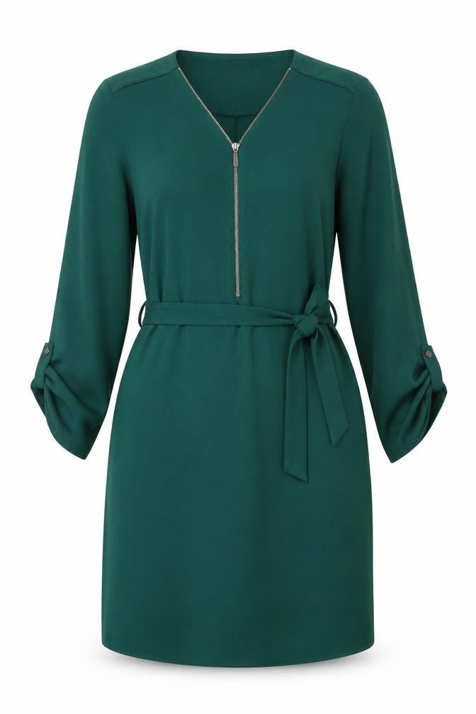 Edit Mark Heyes Women Green Size 10 Belted Shift Dress with Zip Detail