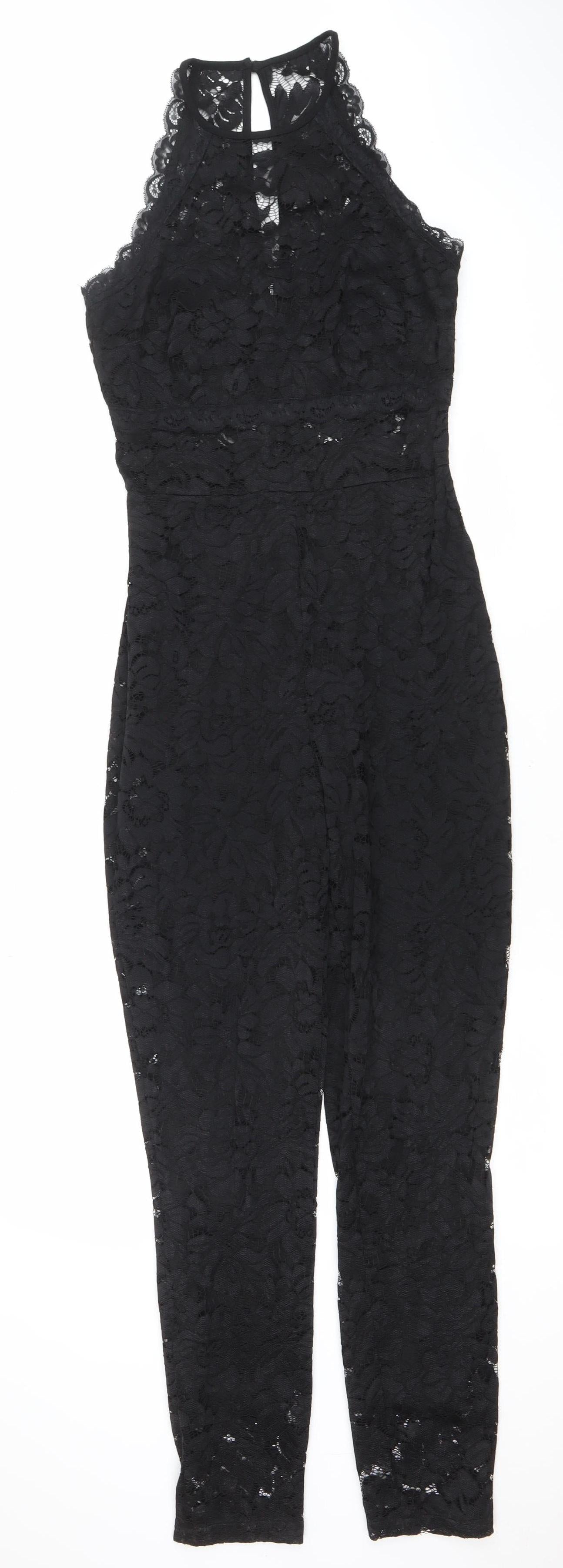 bebe Women's Black Lace Sleeveless Jumpsuit Size S Slim Fit