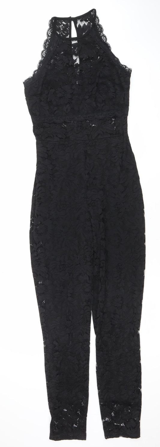 bebe Women's Black Lace Sleeveless Jumpsuit Size S Slim Fit