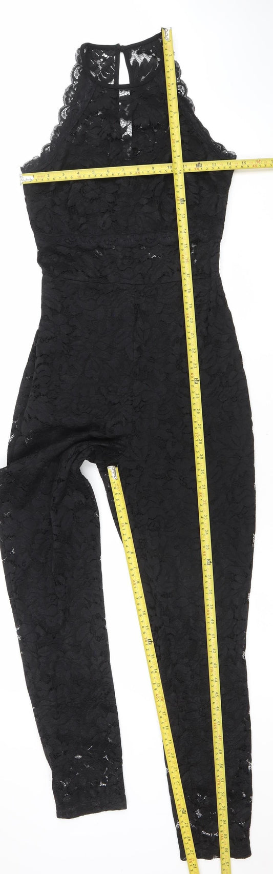 bebe Women's Black Lace Sleeveless Jumpsuit Size S Slim Fit