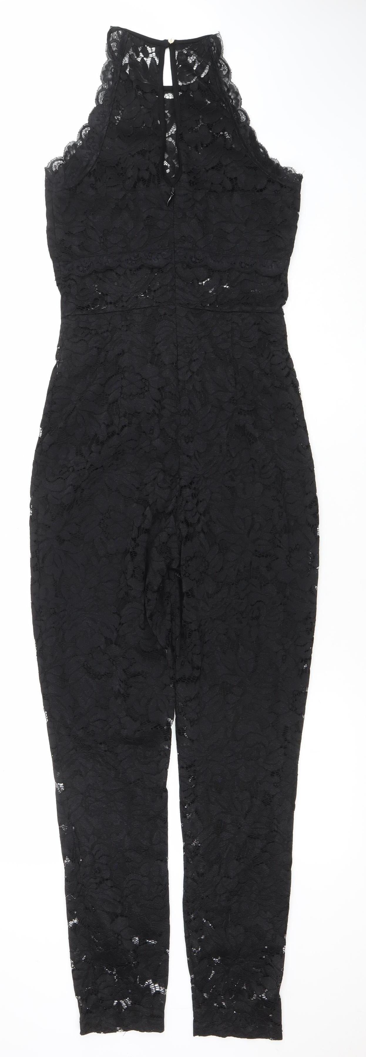 bebe Women's Black Lace Sleeveless Jumpsuit Size S Slim Fit