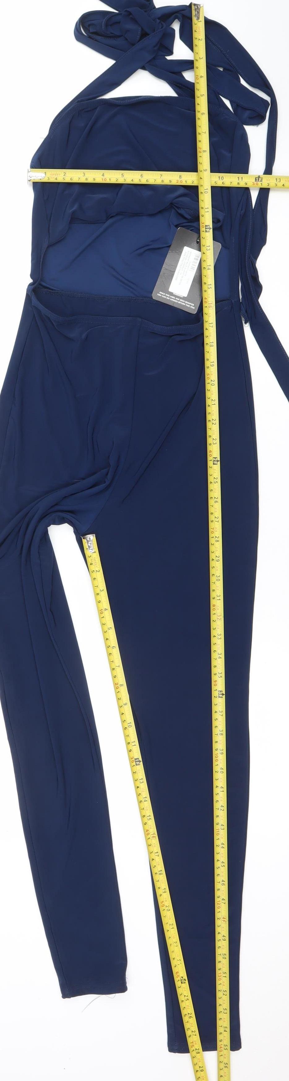 PrettyLittleThing Women Navy Blue Size 10 Strappy Jumpsuit Polyester Blend