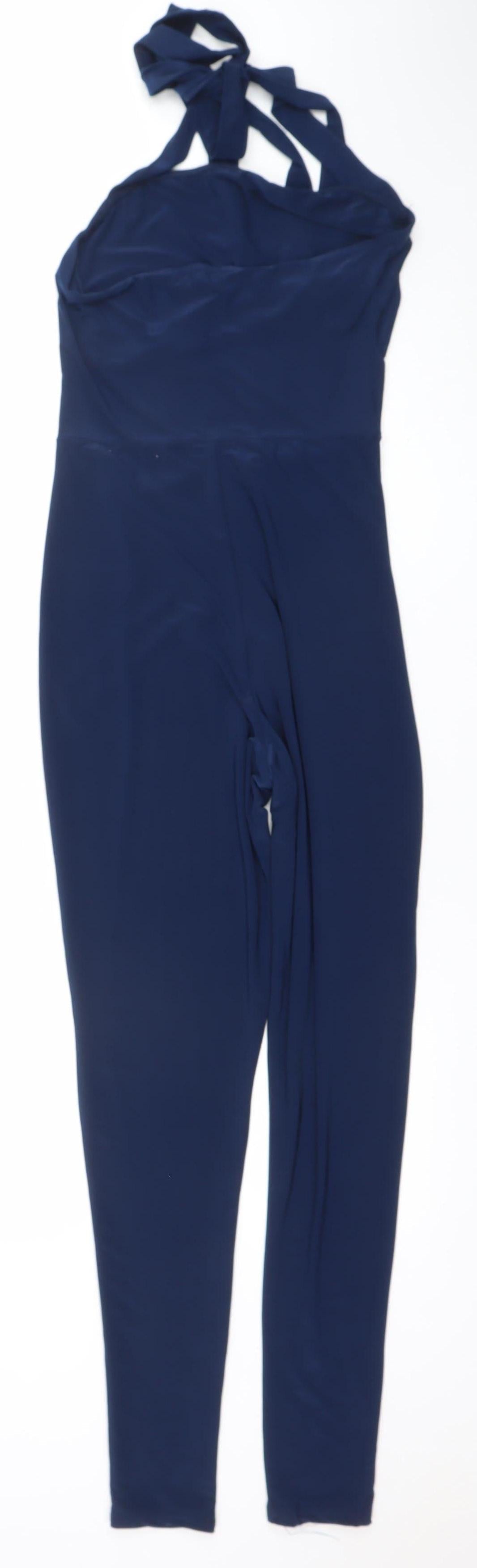 PrettyLittleThing Women Navy Blue Size 10 Strappy Jumpsuit Polyester Blend