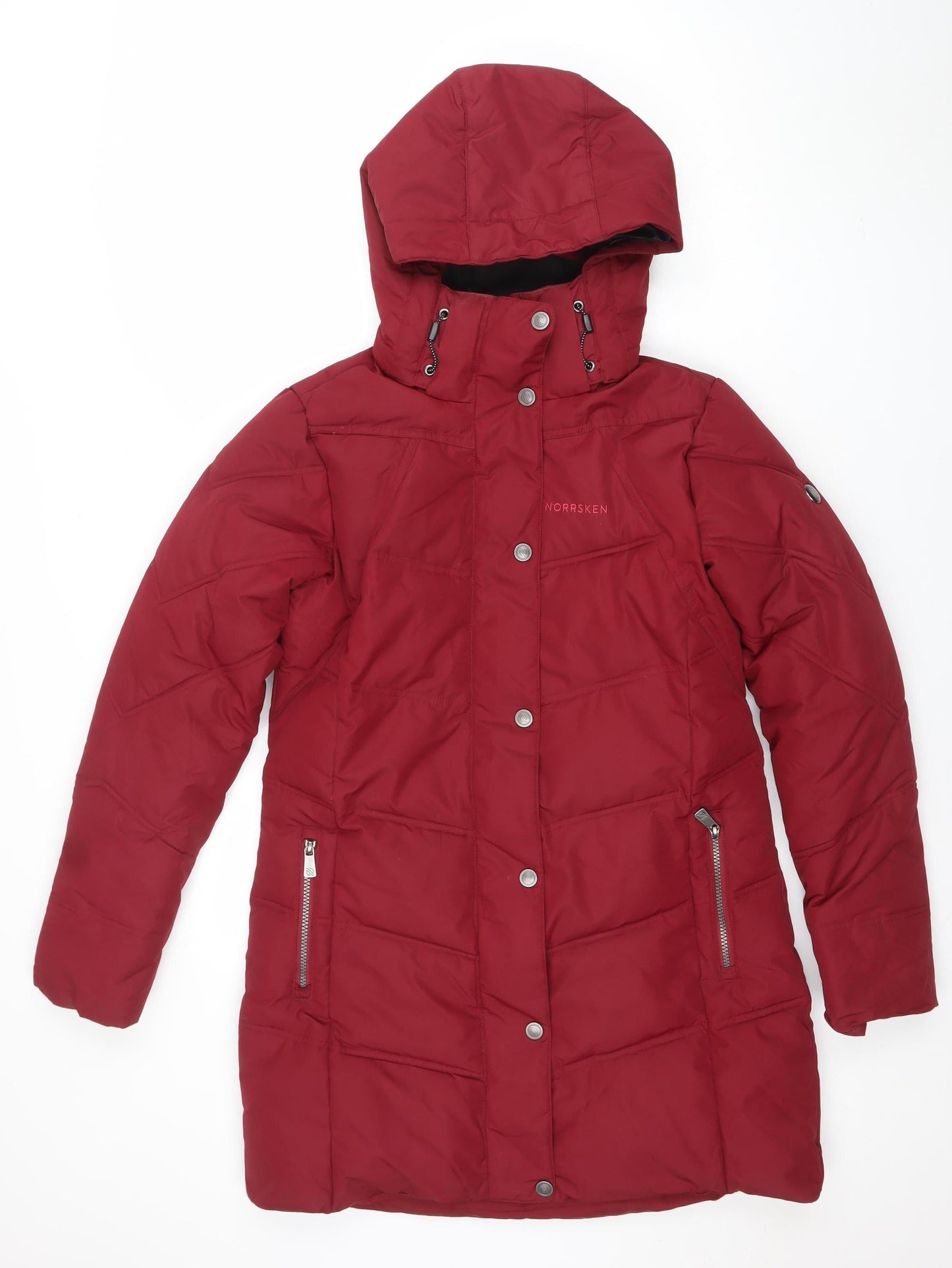 Norrsken Womens Red Long Hooded Puffer Coat Size 8