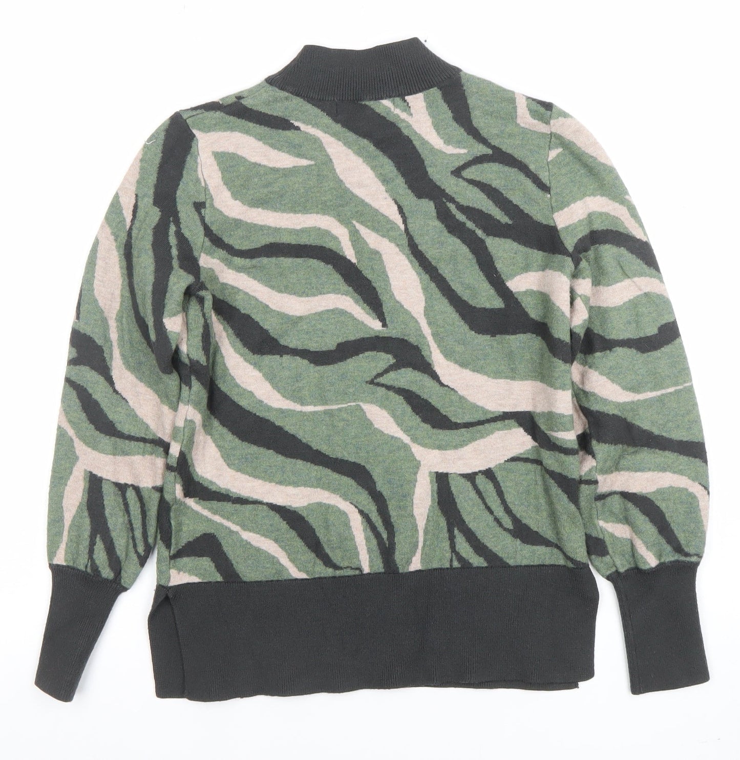 Marks and Spencer Women's Green Animal Print Mock Neck Jumper Size S
