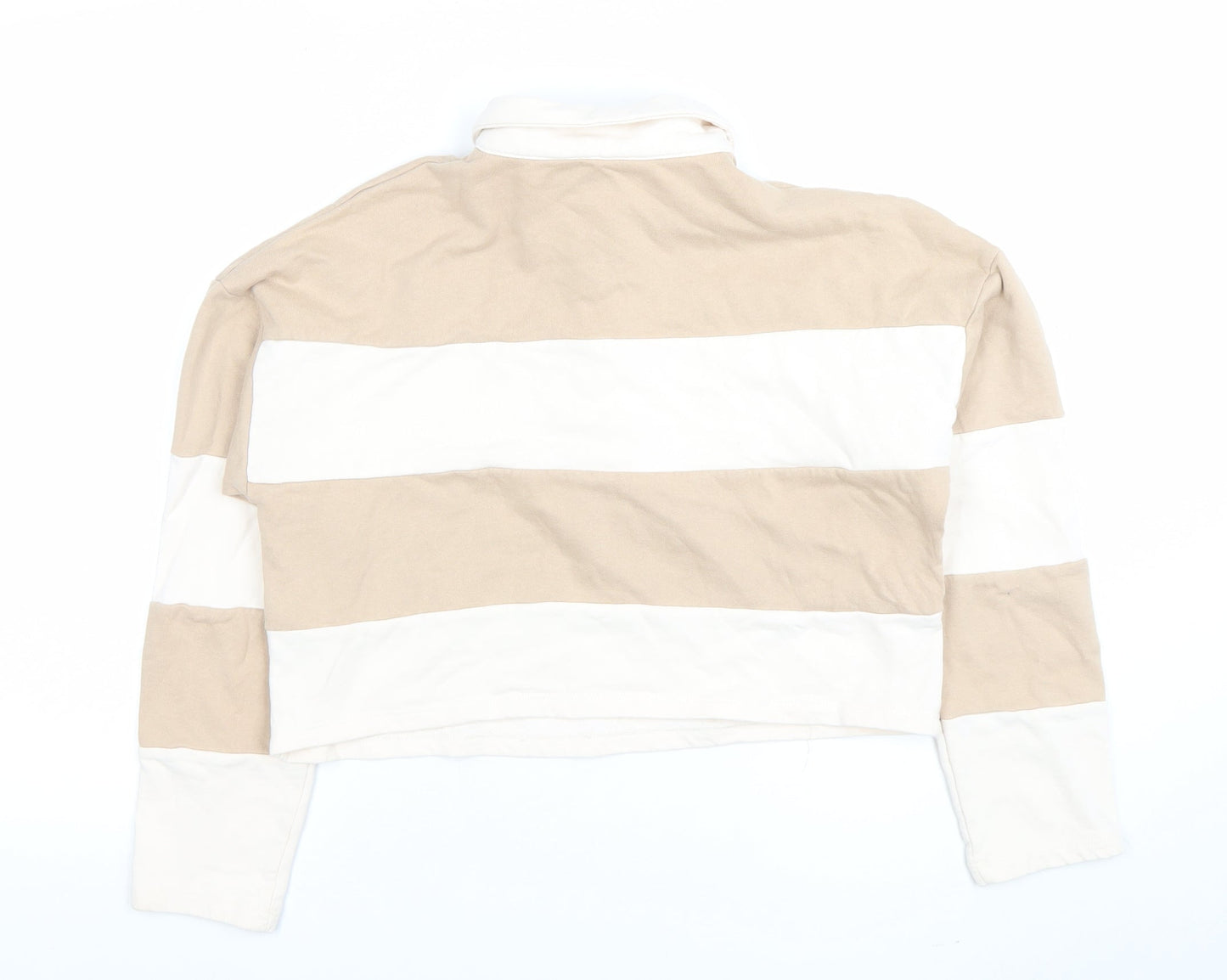 Primark Women’s Beige & White Striped Polo Long Sleeve Top Size S 10/12