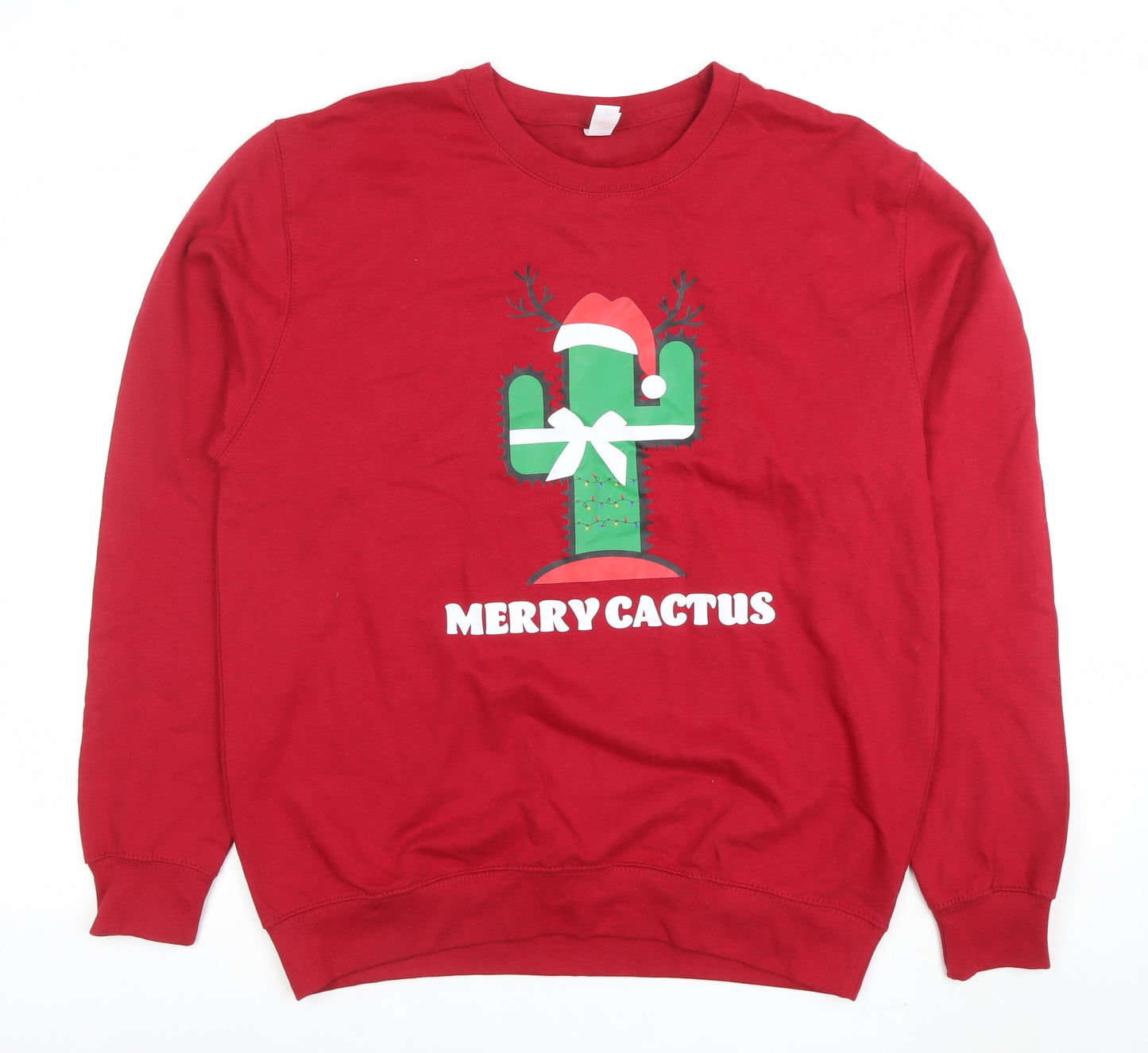 JustHoods Women Red Merry Cactus Cotton Sweatshirt L