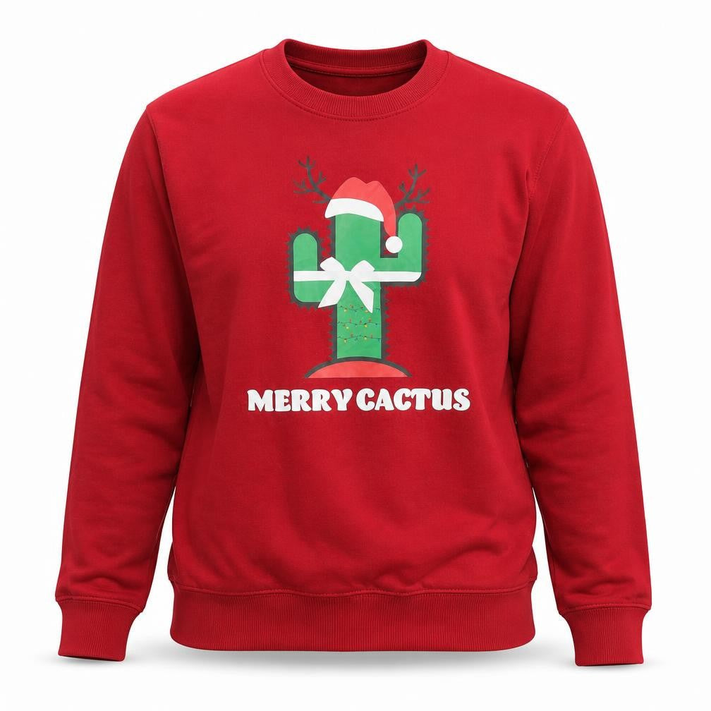 JustHoods Women Red Merry Cactus Cotton Sweatshirt L
