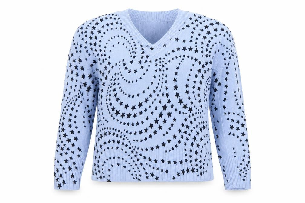 Marks and Spencer Womens Blue Star Print V-Neck Acrylic Jumper Size 12