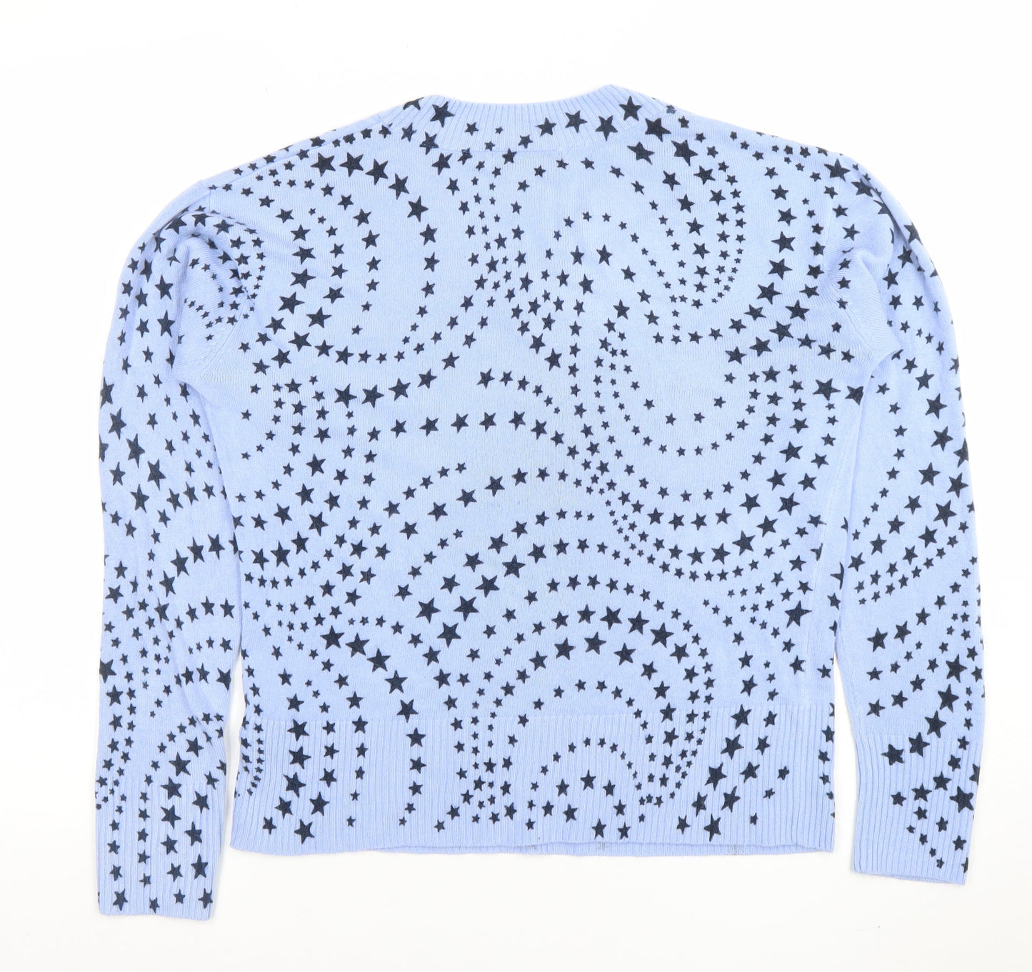 Marks and Spencer Womens Blue Star Print V-Neck Acrylic Jumper Size 12