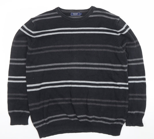 Maine New England Women's Black Striped Cotton Crew Neck Jumper Size L
