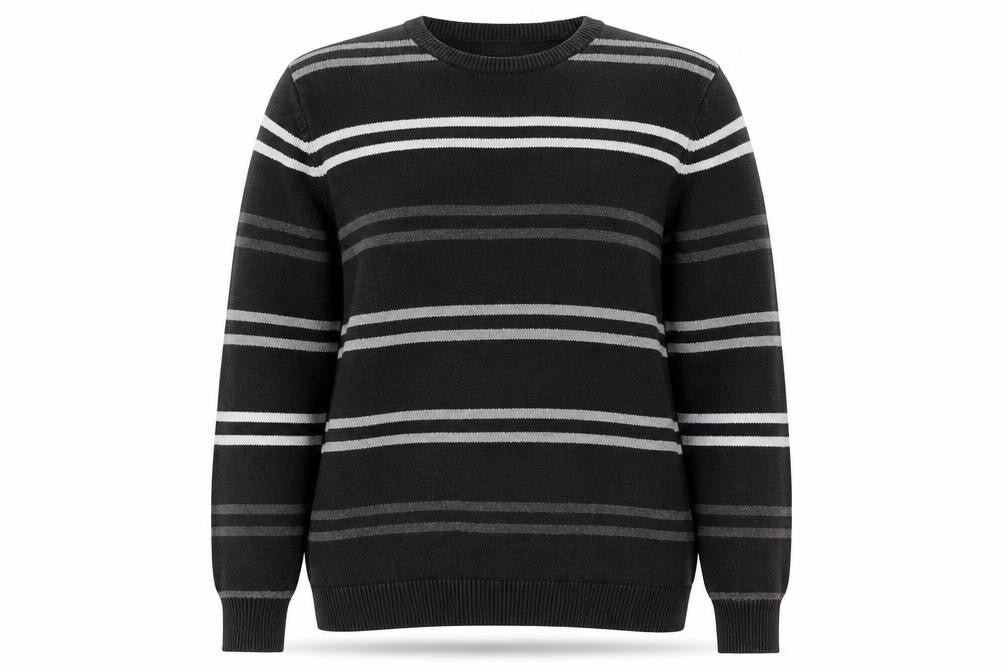 Maine New England Women's Black Striped Cotton Crew Neck Jumper Size L
