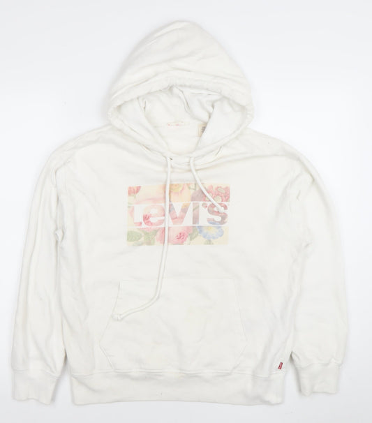 Levi’s Women White Floral Logo Pullover Hoodie Size Small