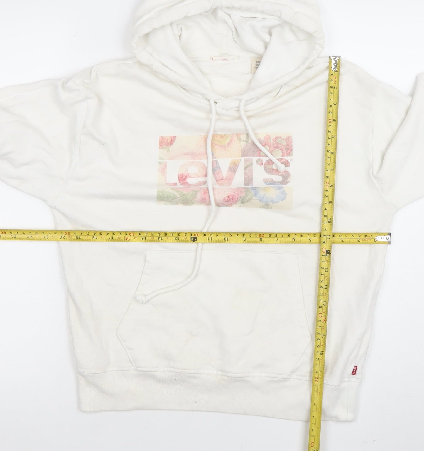 Levi’s Women White Floral Logo Pullover Hoodie Size Small
