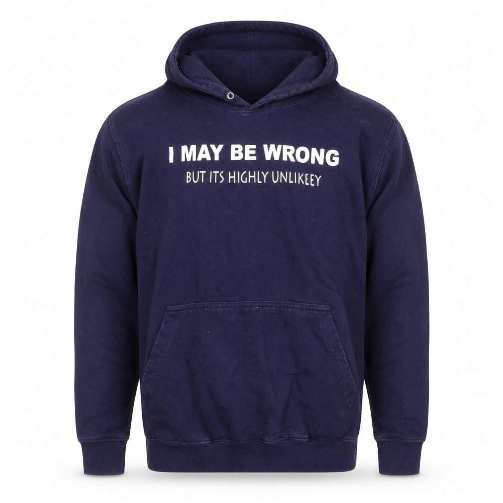 JustHoods AWDis Men's Navy Pullover Hoodie Small Graphic Print Funny Quote Cotton Blend