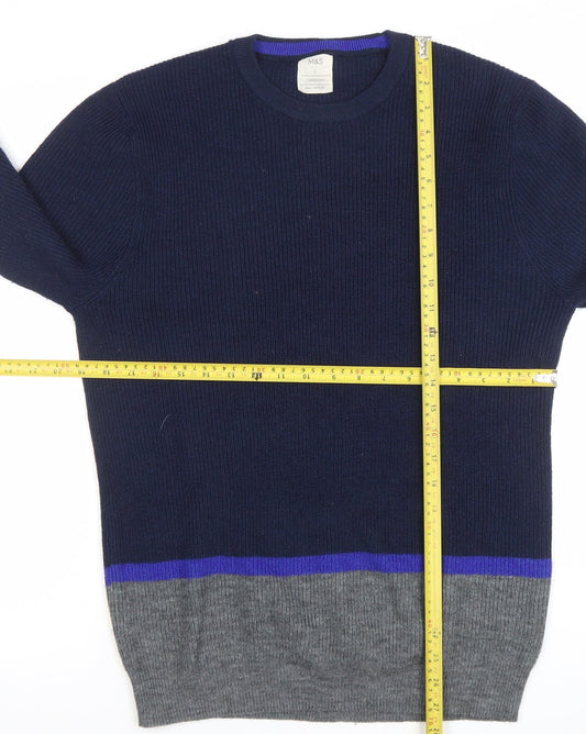 Marks and Spencer Men’s Blue Grey Crew Neck Jumper L Regular Fit