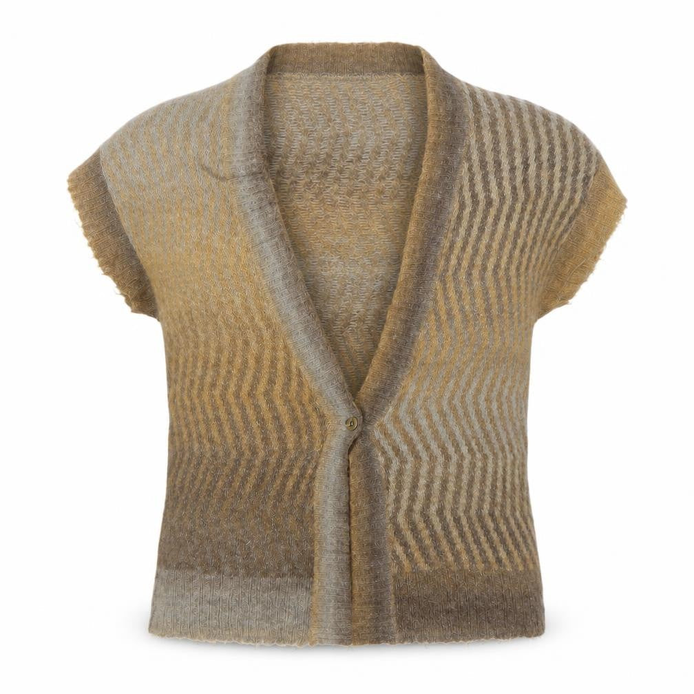 Front view of Mexx women’s brown xl v-neck open knit cardigan short sleeve