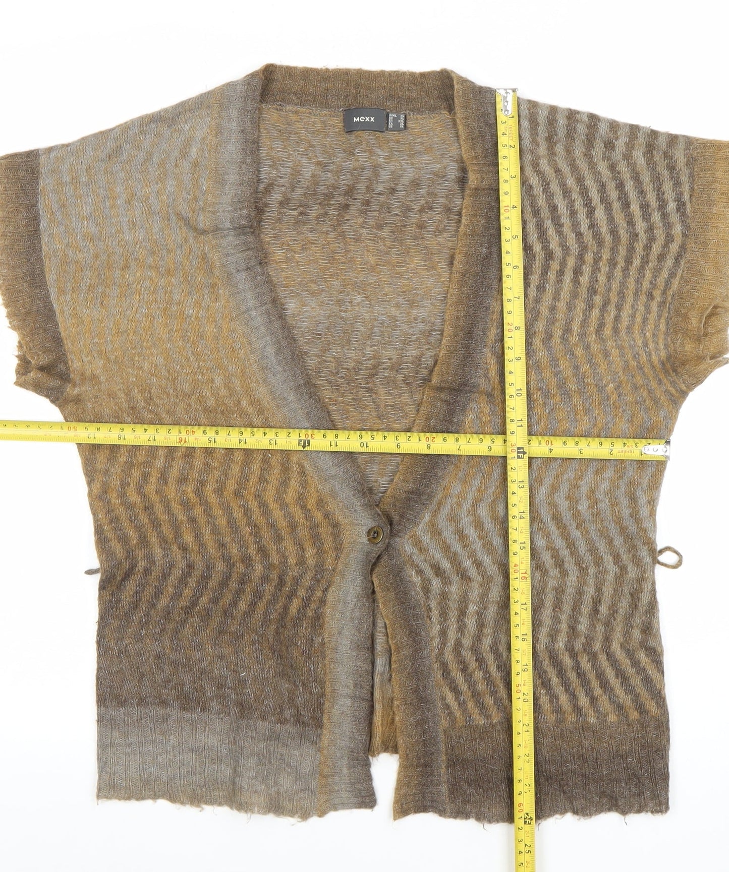 Mexx Womens Brown XL V-Neck Open Knit Cardigan Short Sleeve