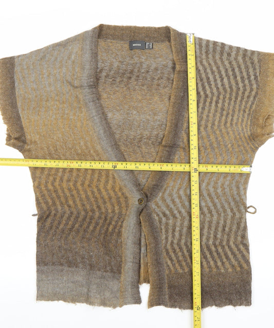 Mexx Womens Brown XL V-Neck Open Knit Cardigan Short Sleeve