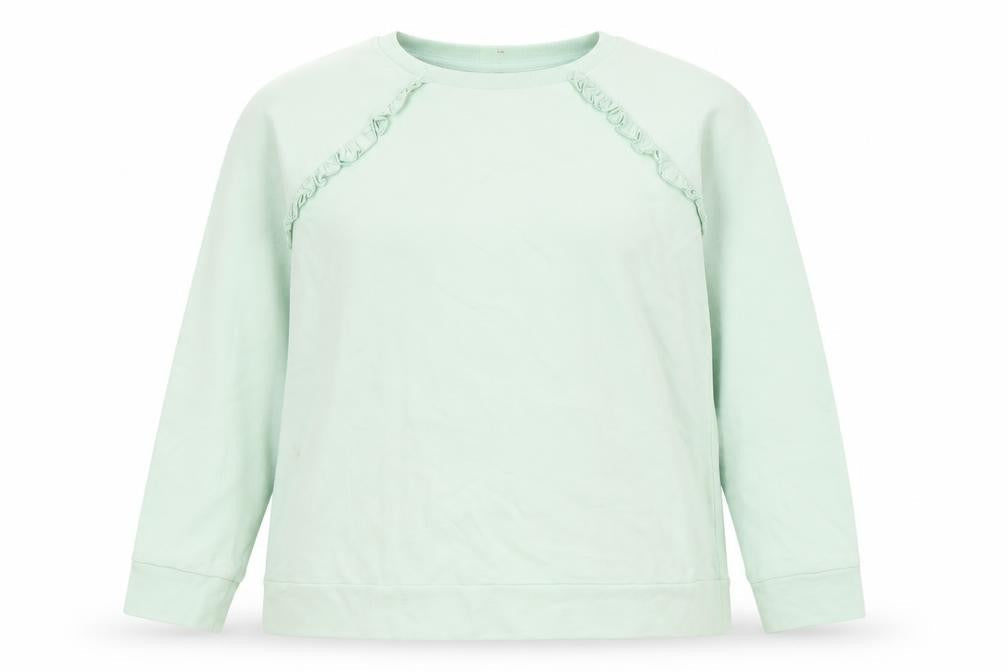 Woolovers Womens Mint Green Long Sleeve Pullover Sweatshirt M Cotton Ruffle Trim