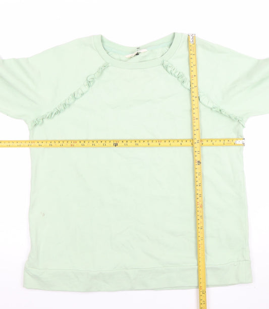 Woolovers Womens Mint Green Long Sleeve Pullover Sweatshirt M Cotton Ruffle Trim