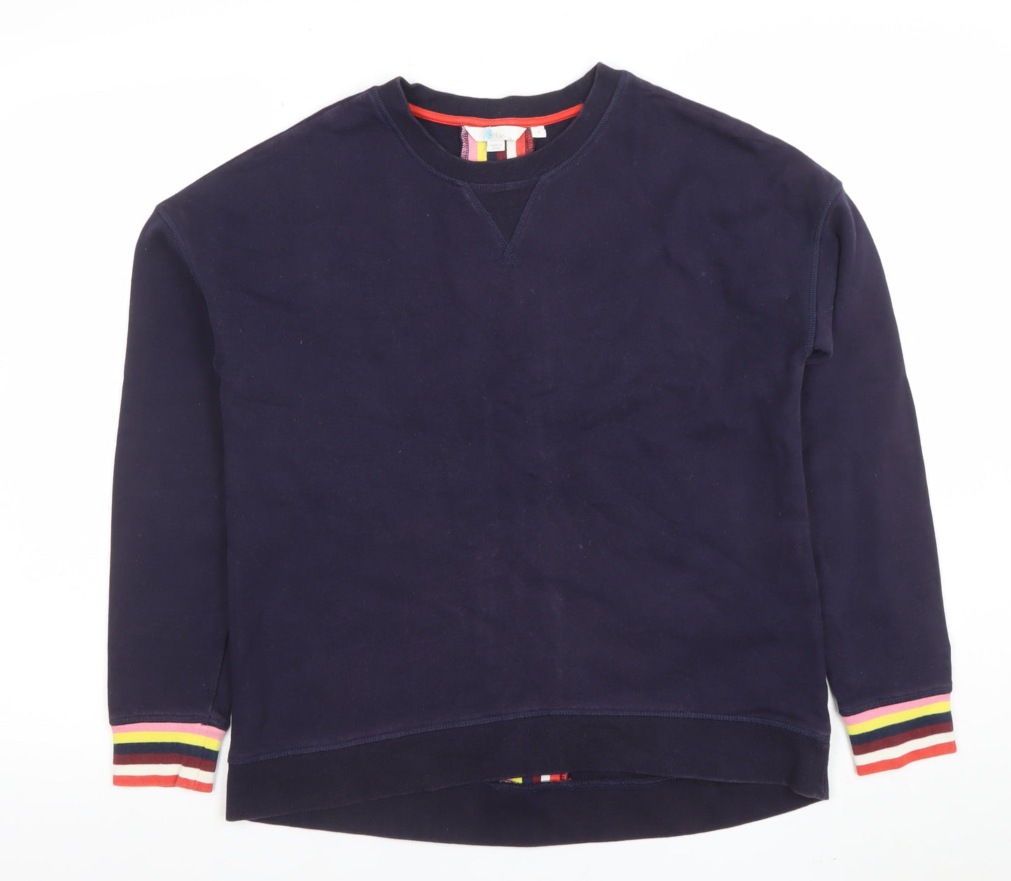Boden Women's Navy Rainbow Stripe Crew Neck Cotton Sweatshirt Size M
