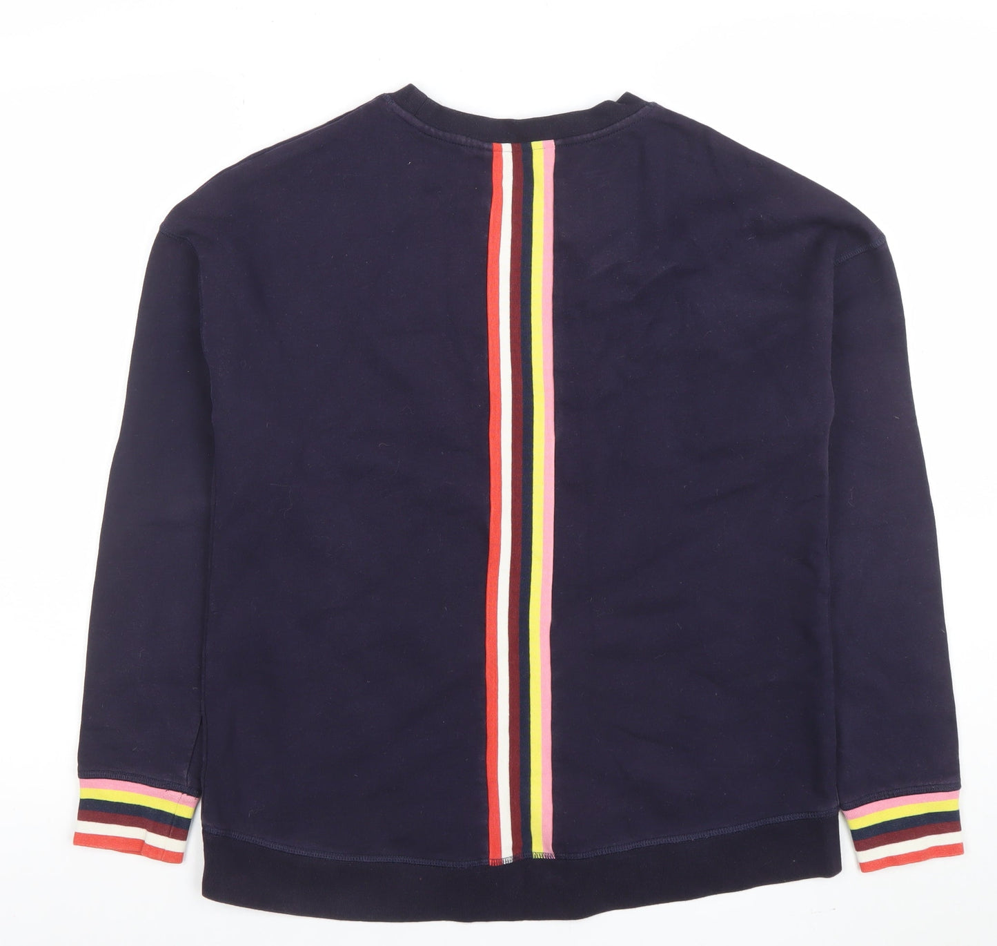 Boden Women's Navy Rainbow Stripe Crew Neck Cotton Sweatshirt Size M
