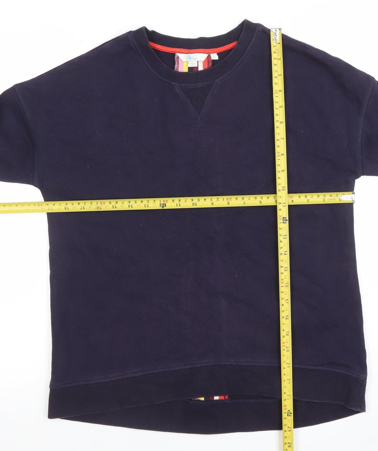 Boden Women's Navy Rainbow Stripe Crew Neck Cotton Sweatshirt Size M