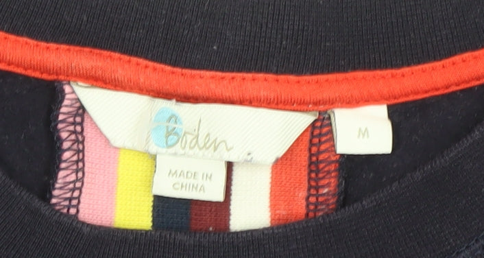 Boden Women's Navy Rainbow Stripe Crew Neck Cotton Sweatshirt Size M