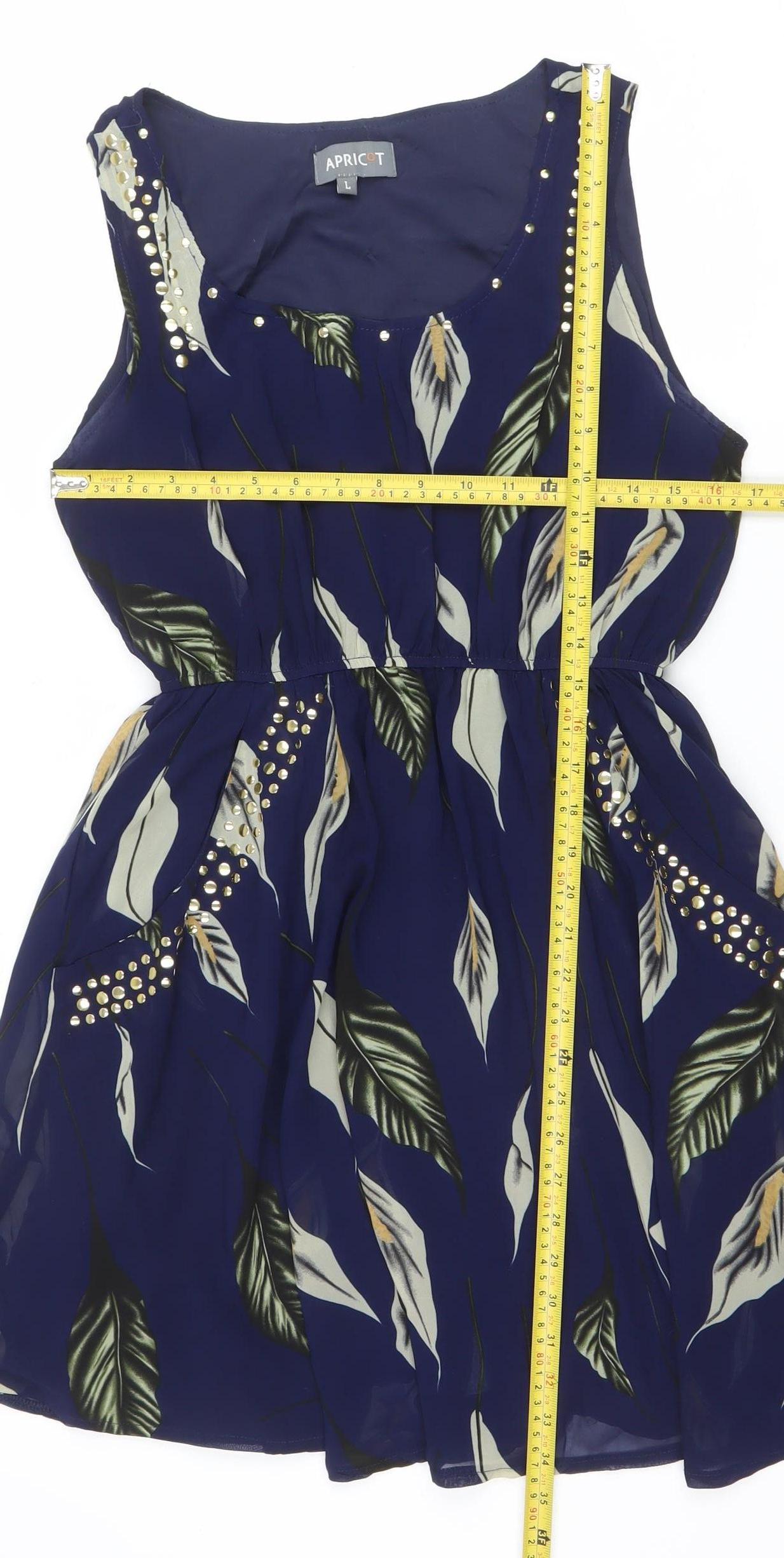 Apricot Womens Blue Floral Studded Sleeveless Fit & Flare Dress L