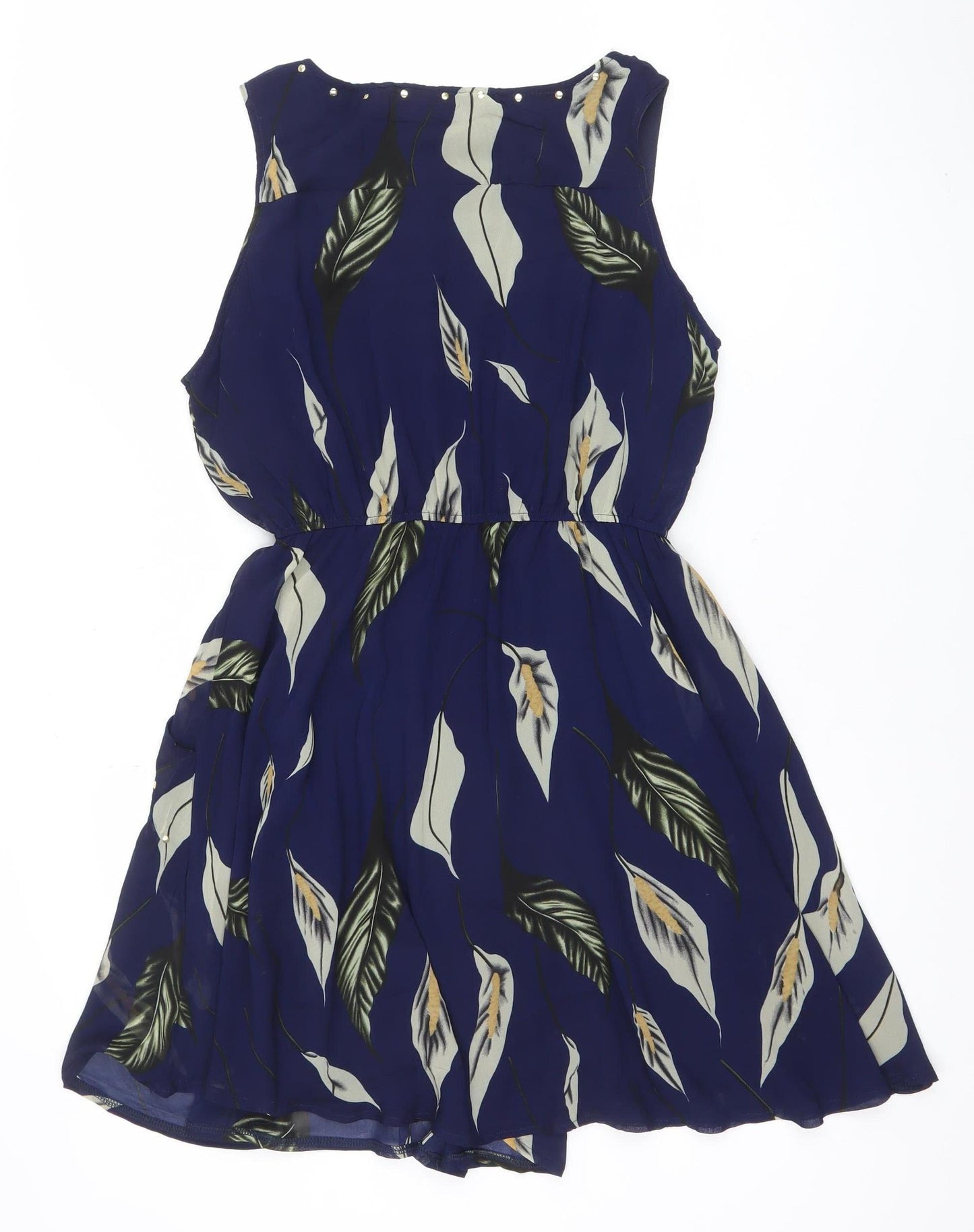 Apricot Womens Blue Floral Studded Sleeveless Fit & Flare Dress L
